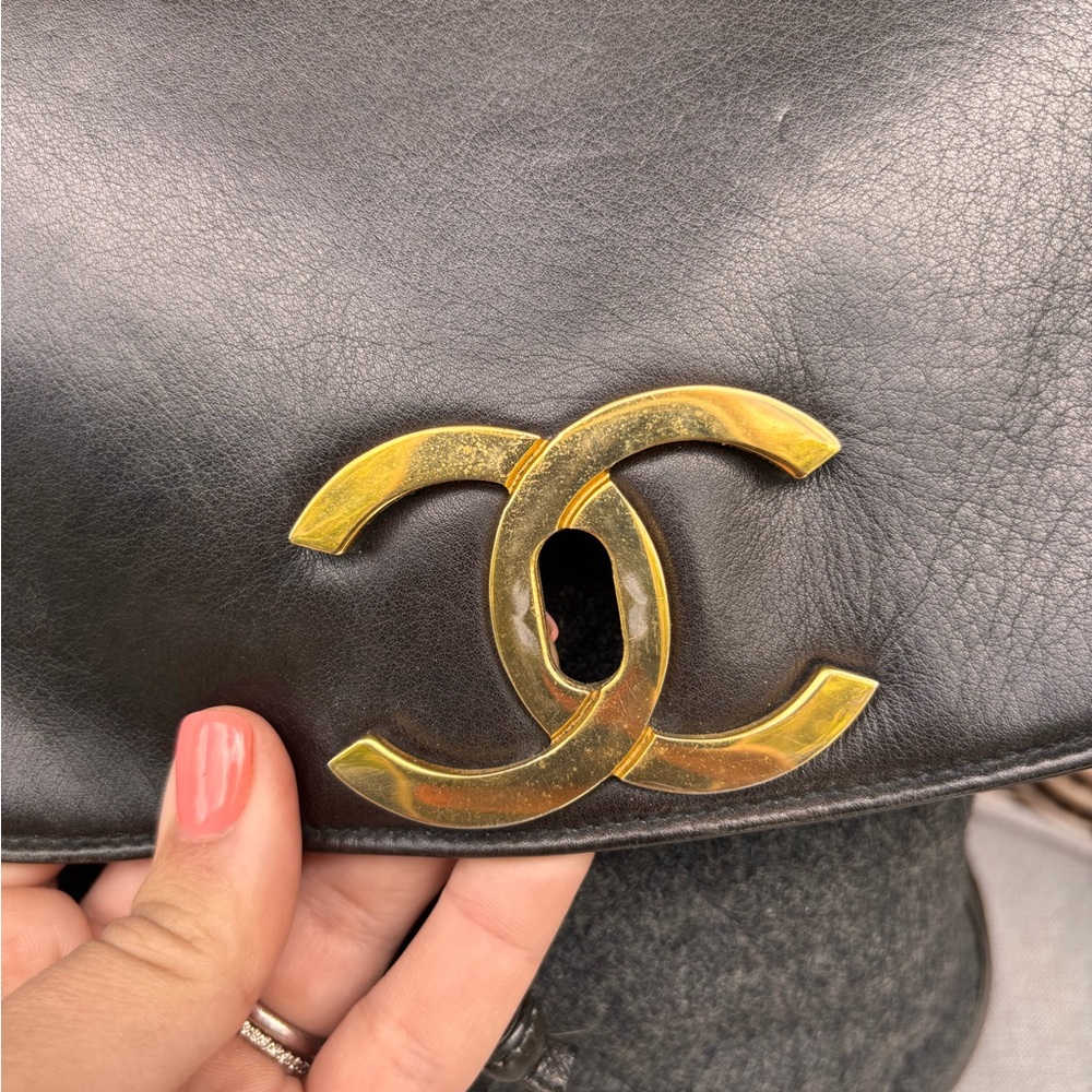 Authentic CHANEL tweed leather black khaki backpack - Picture 5 of 15